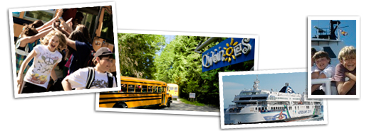 Buses arriving at Camp Qwanoes Summer Camp
